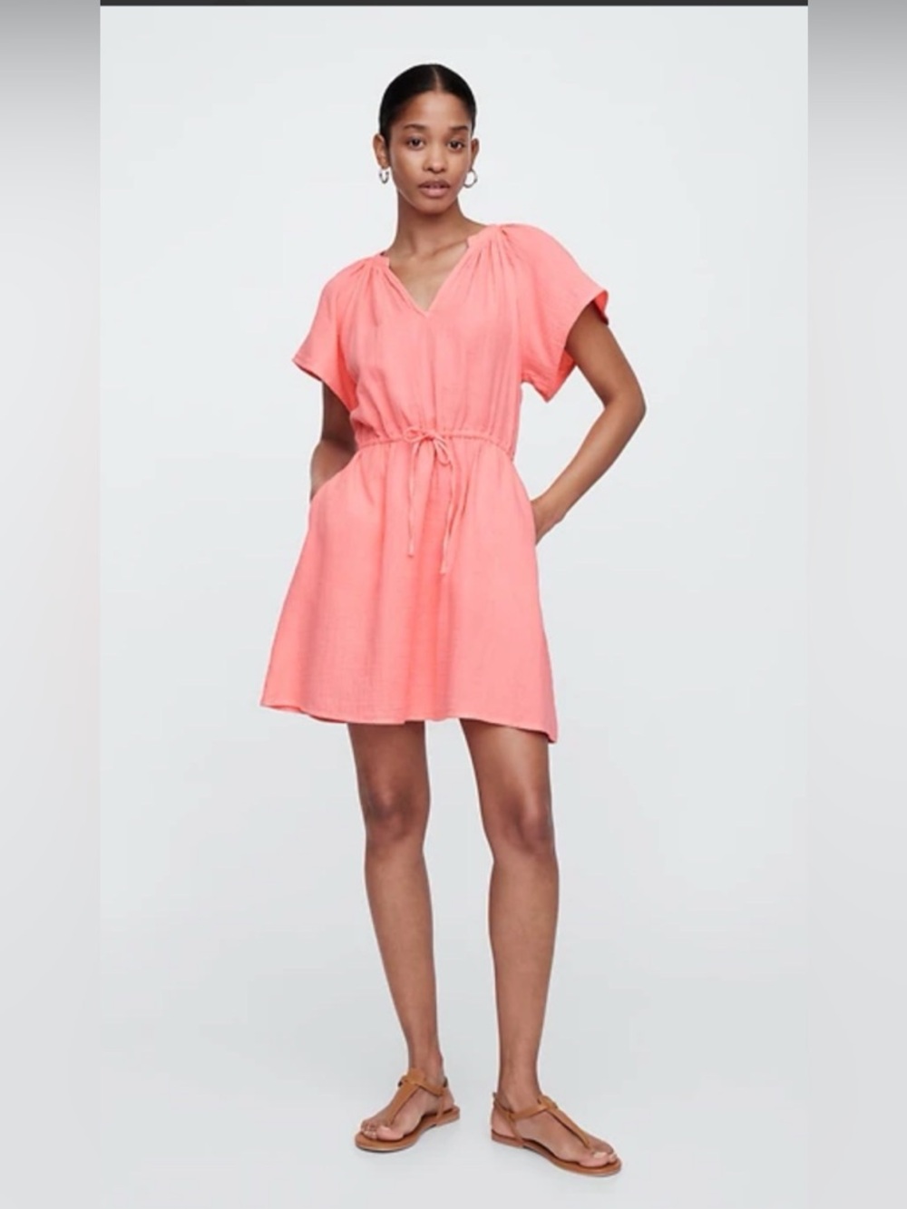 GAP Gauze Splitneck Midi Dress Size Small 100% Cotton
